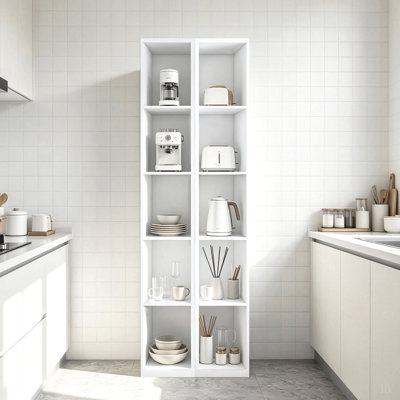 Bibliothèque de 84 pouces de hauteur, 10 cubes, 5 couches avec 2 bibliothèques, armoire de 23,6 pouces de largeur, vitrine peu encombrante, idéale pour les chambres à coucher, les salles à manger et les cuisines