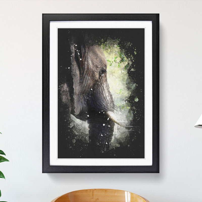 Elephant Vol.2 Paint Splash - Picture Frame Graphic Art, 65cm H x 48cm W x 2cm D, Black