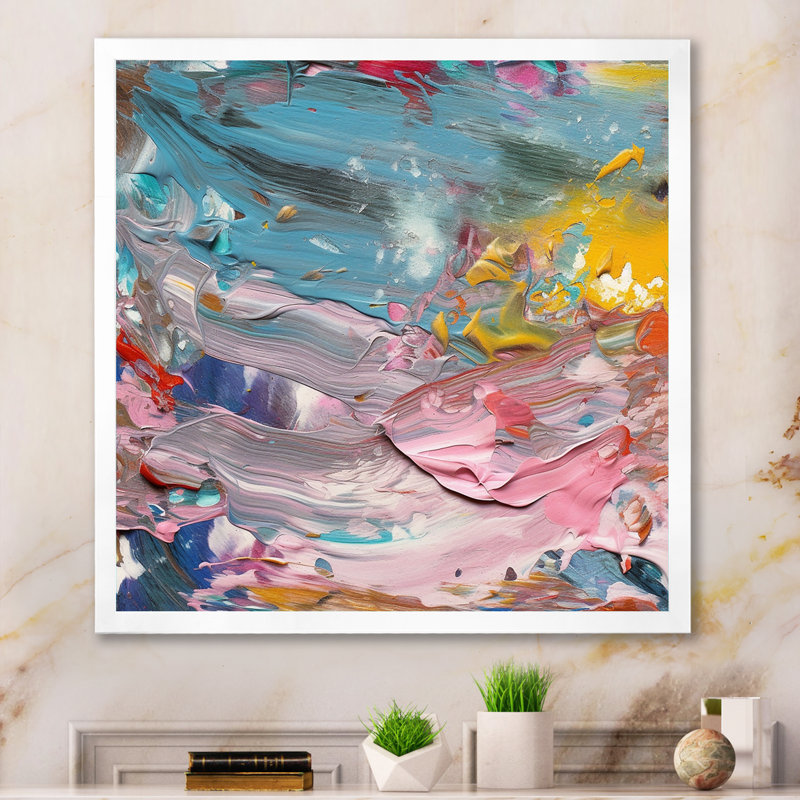 Summer Pastel Groove, expressionnisme abstrait I - impression, H 16 po x l 16 po, Encadrement doré