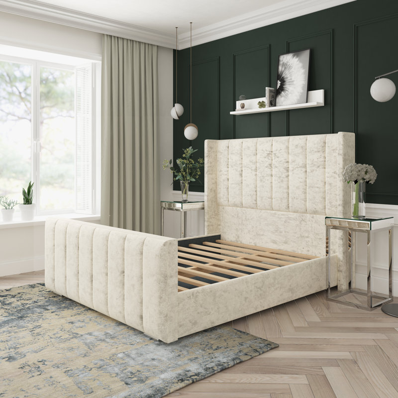 Aspen Crushed Velvet Upholstered Bed Frame, Crean, Kingsize (5')
