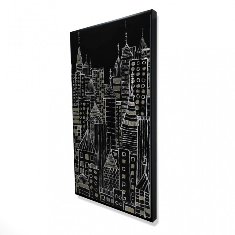 Illustrative city towers - 24"x48" Framed canvas