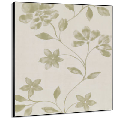 Très grande reproduction d'art sur tissu - Branches florales vert sauge pour le salon ou la chambre à coucher - «Assemblage requis du cadre (cadre non fini)»