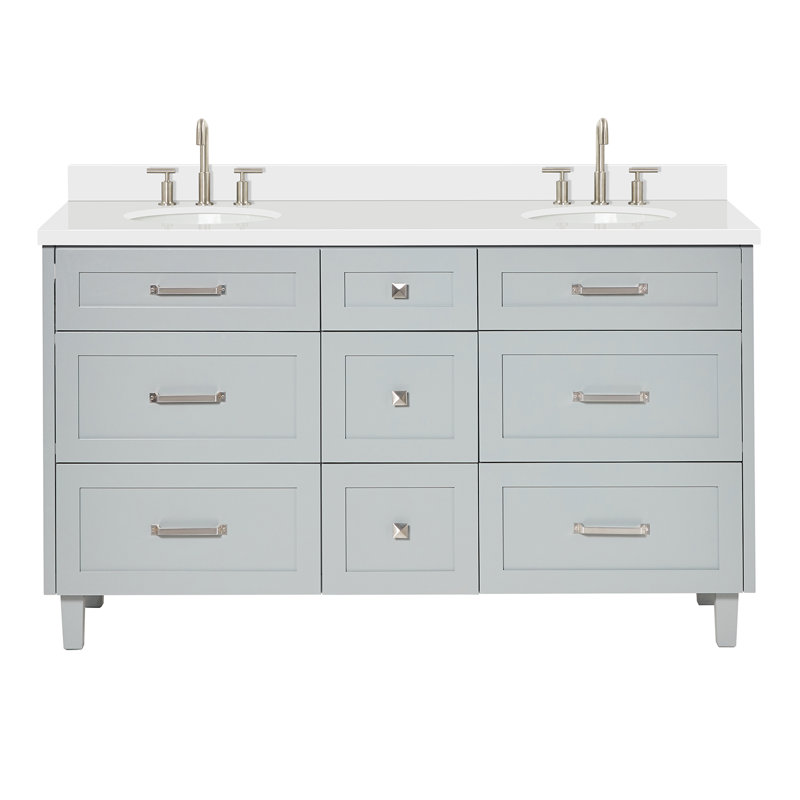 Ariel Monrow 61 Inch Double Oval Sink Bathroom Vanity With Pure Quartz Countertop, White