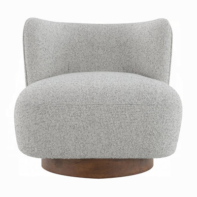 Sely Contemporary Accent Chair, Gray Tweed Fabric Curved Back, Round Base