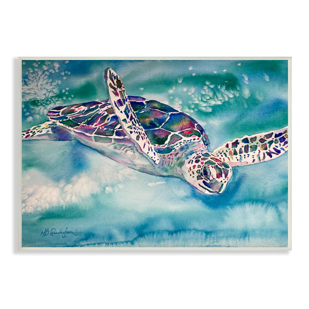 Sea Turtle Swimming Ocean Water Reptile Watercolor by MB Cunningham - Painting Stupell Industries 