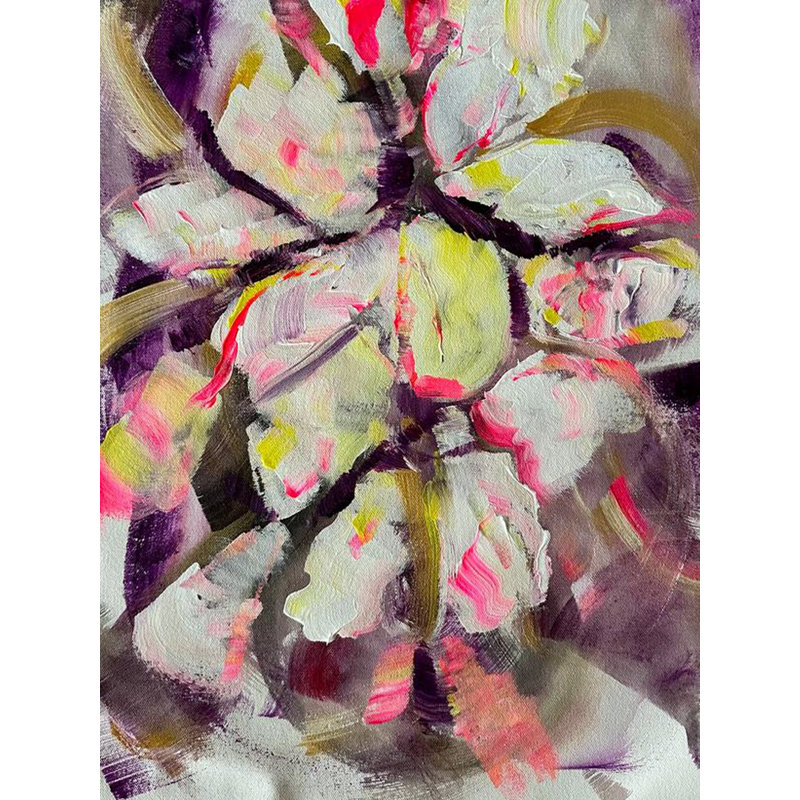 «Flower Flower», peinture acrylique abstraite sur toile par Charulata Sridhar - Art mural texturé organique pour décoration botanique bohème