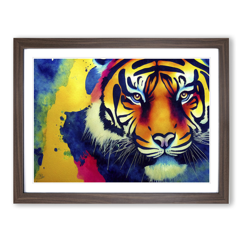 Colourful Tiger Art Abstract - Framed Print, Walnut Framed, 34cm H x 46cm W x 2cm D