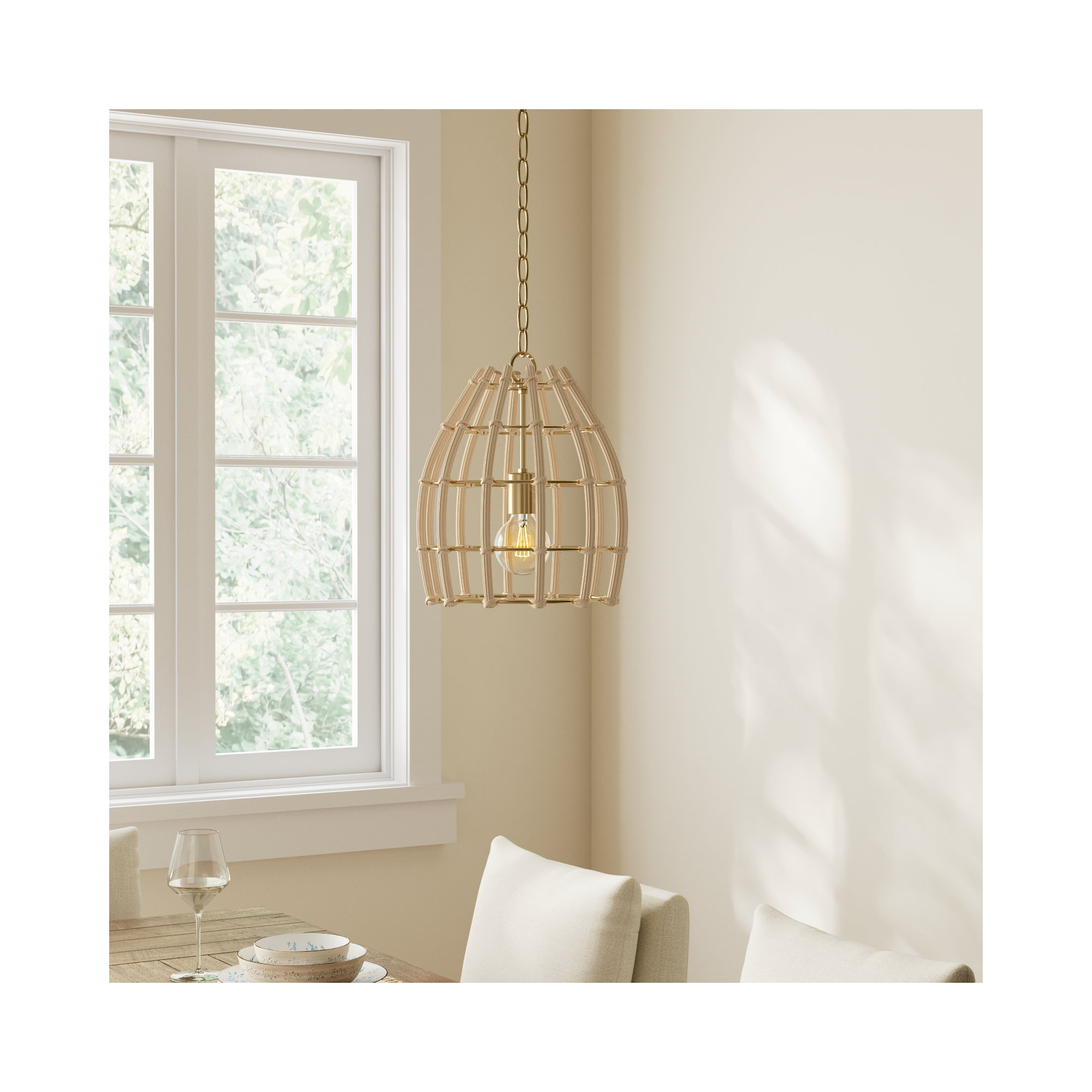 Almita 4 Light Rattan Dimmable Pendant, 12" W X 14.5" H