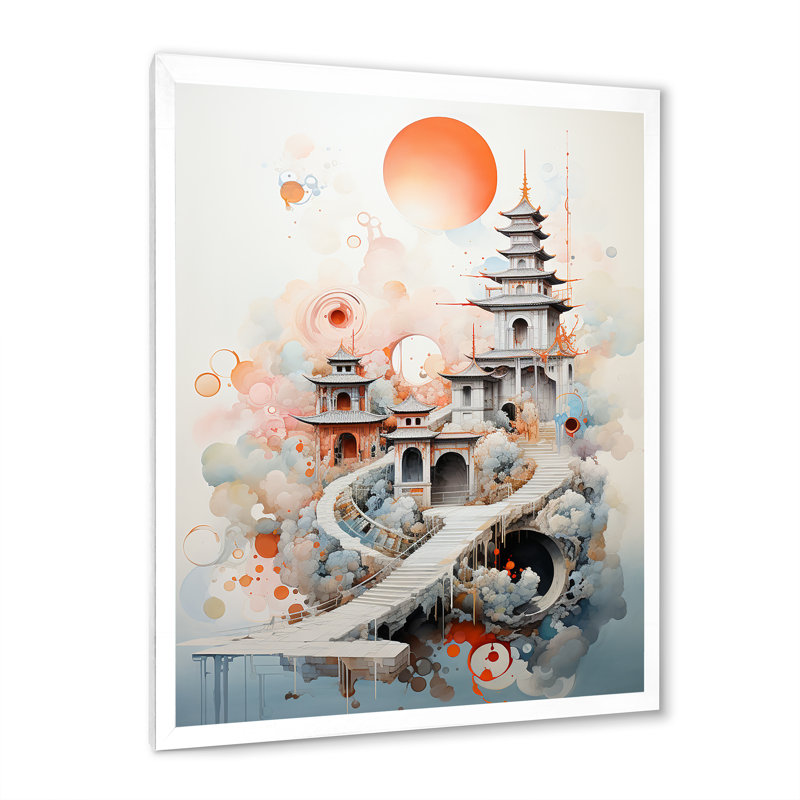 Paysage de temple asiatique rouge - Décoration murale asiatique_106449, H 40 po x l 30 po x P 1,5 po