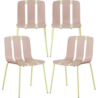 Modern Outdoor & Indoor Plastic Dining Chairs, Durable Metal Frame with Contoured Seat, Weather-Resistant, Easy Assembly, Ideal for Patios, Cafes, and Home Use, Set of 4