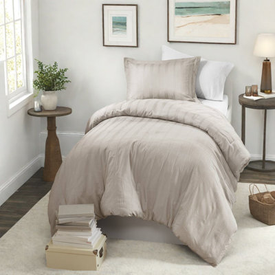 Ensemble de literie moderne à rayures tissées, simple / simple TG, polyester, conception neutre pour les dortoirs et les chambres à coucher