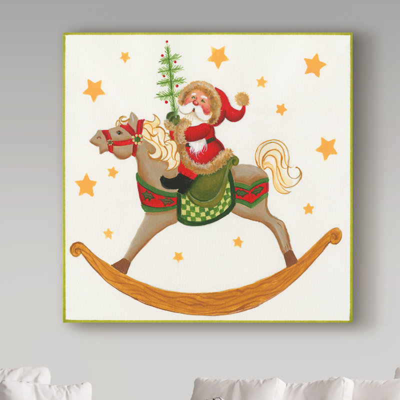« santa on rocking cheval », art sur toile, H 14 po x l 14 po x P 2 po