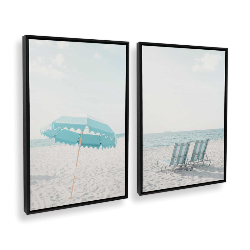 Ensemble de 2 impressions de style bord de mer, Cadre flottant blanc opaque, H 19,5 po x l 27 po x P 1,75 po