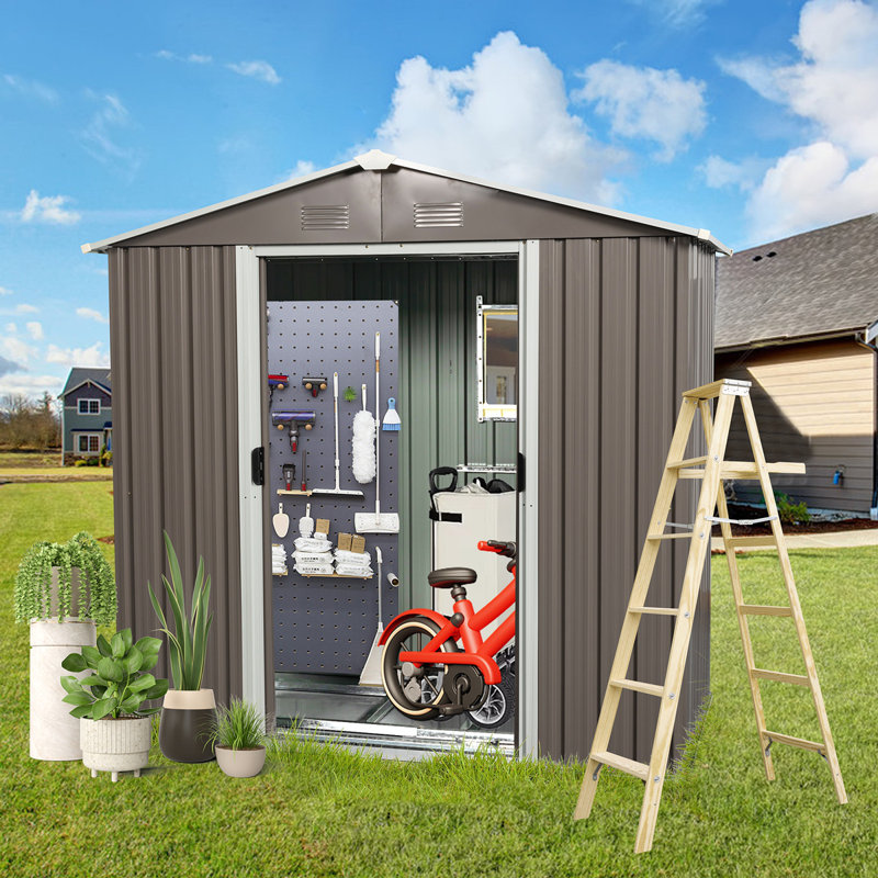 8ft x 4ft Gray Metal Outdoor Storage Shed with Window