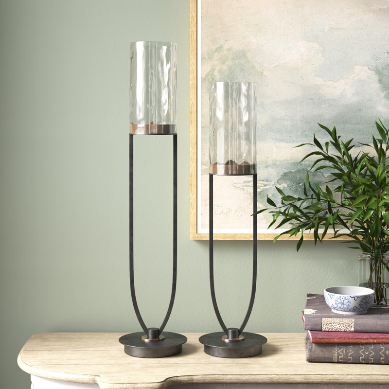 30.5'' H Iron Floor Hurricane with Candle Included