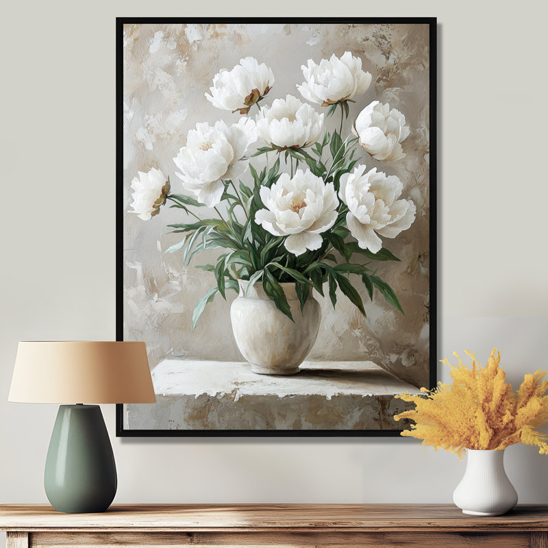 Buechler Simplicity, pivoines et vase Bloom II - pivoines, art mural, H 20 po x l 12 po, Reproduction avec cadre flottant