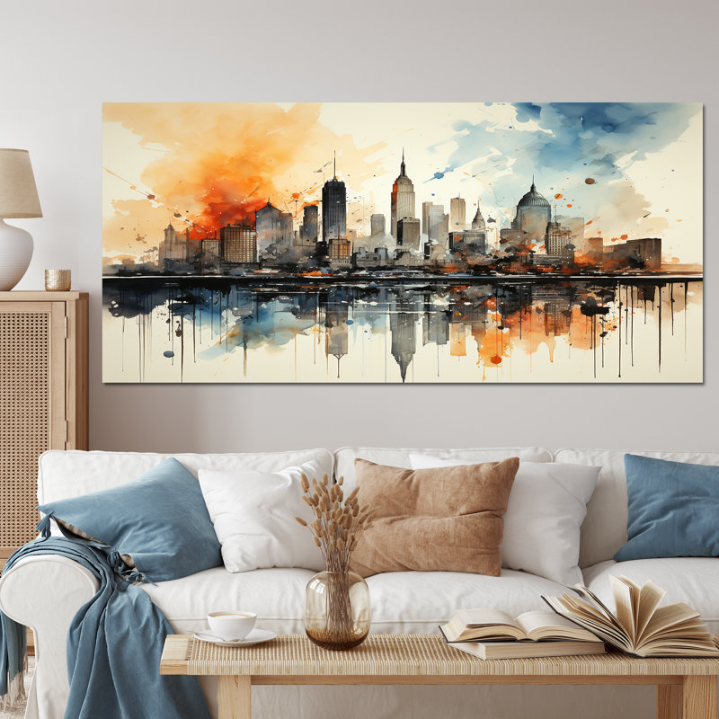 Aquarelle colorée de paysage urbain coloré de New York II - New York, Toile tendue, H 28 po x l 60 po x P 1,5 po