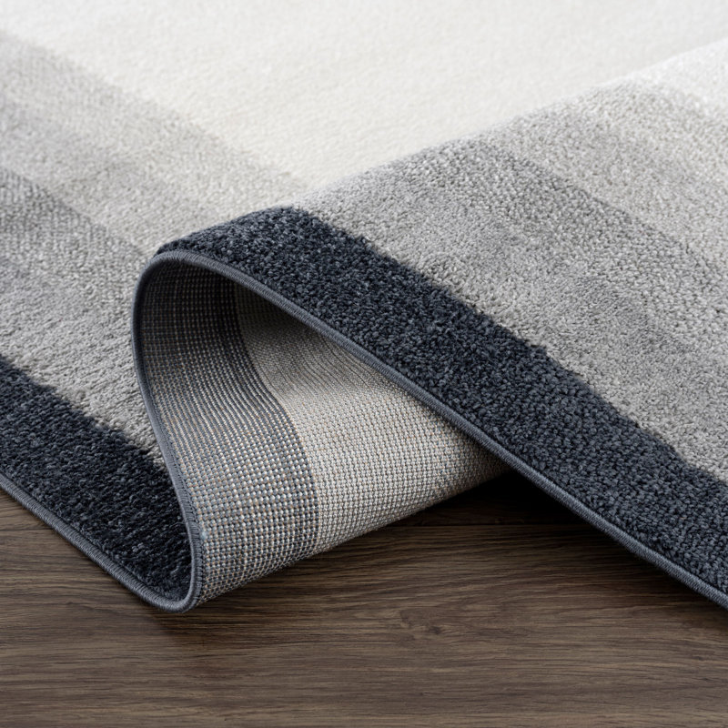 NUE180A Ivory Area Rug With Tonal Grey Border, Rectangle 7'9" x 10'2"