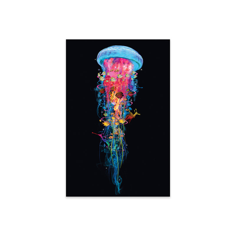 " Super Electric Jellyfish World " by David Loblaw, 24" H x 16" W x 0.25" D