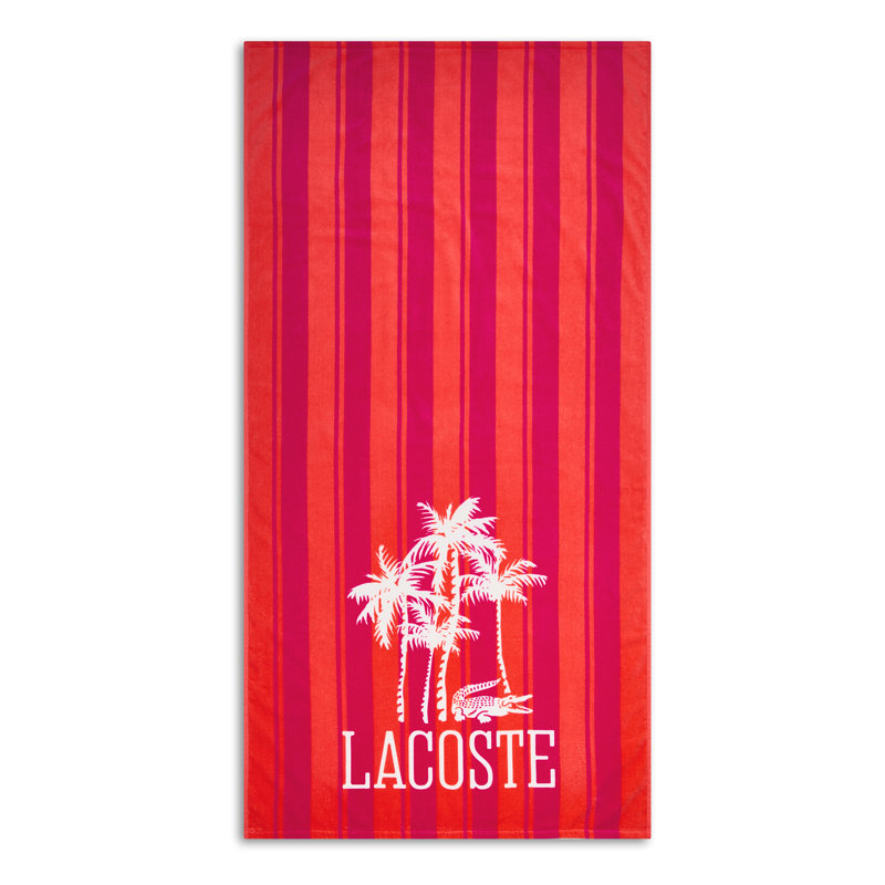 Lacoste Oversized Cotton Beach Towel 36x72, Palm Trees Coral