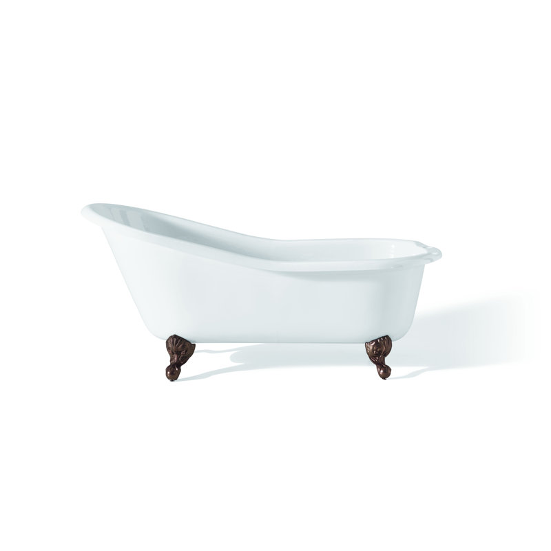 61'' x 30'' Soaking Cast Iron Bathtub, White Interior with White Exterior, Antique Bronze