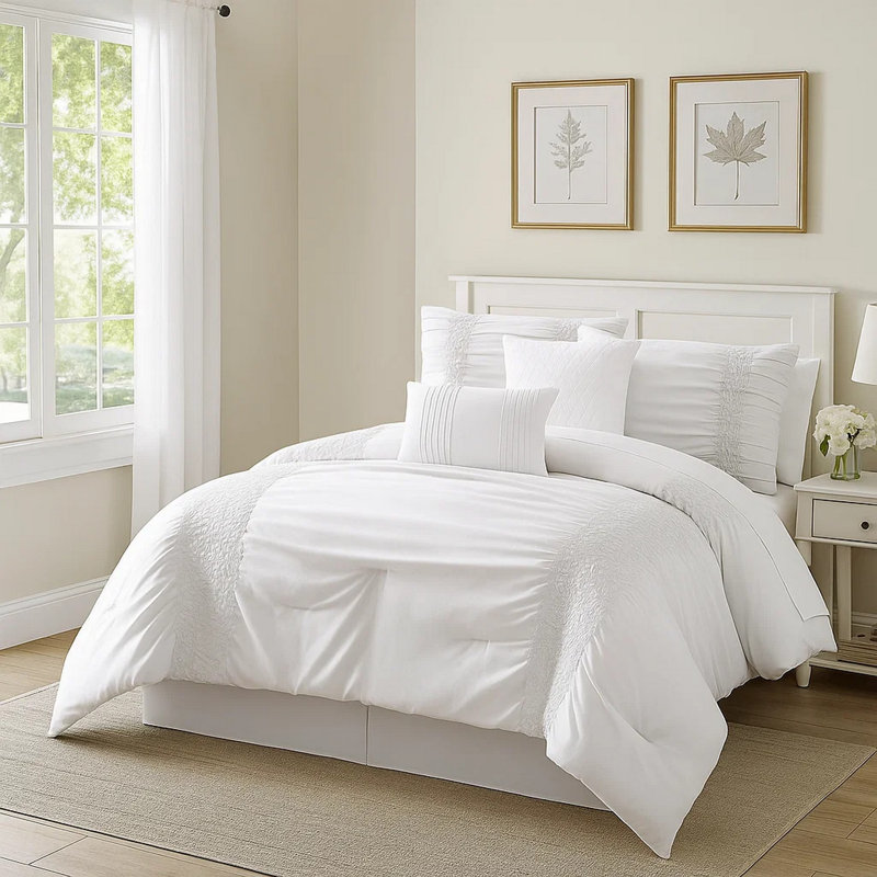 Ensemble d'édredon 4 pièces en microfibre blanche, Édredon simple + 1 taie décorative + 2 coussins