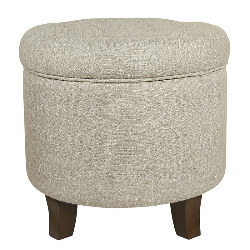 Round Button-Tufted Storage Ottoman, Tan