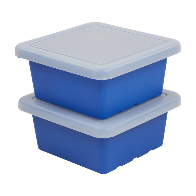 ECR4Kids Stackable Square Bins with Non-Snap Lids, Multipurpose Organization, 2-Pack, Blue