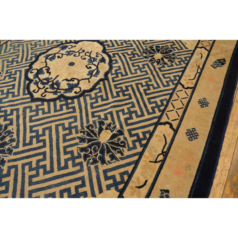 Antique Peking Chinese Medallion Black 1870s Rug