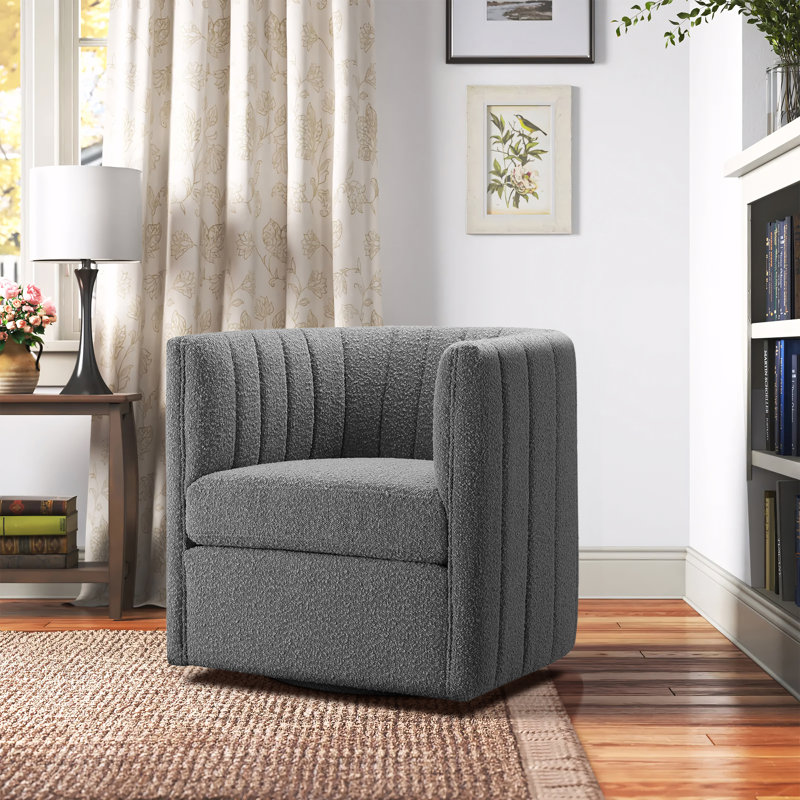Irasema Upholstered Swivel Barrel Chair, Black Microfiber/Microsuede