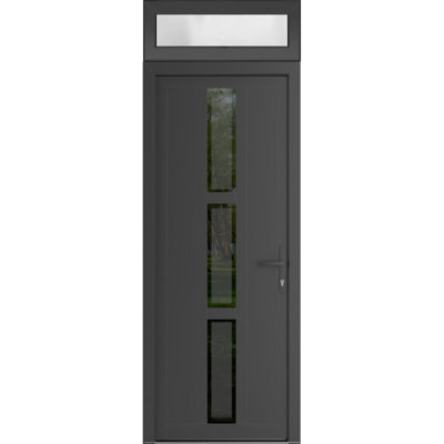 Front Exterior Prehung uPVC Metal-Plastic Manux 8112 Antracite Grey Top Transom Office Commercial and Residential Doors Entrance Patio Garage 36 x 94 (W36 x H80+14) Left hand Inswing