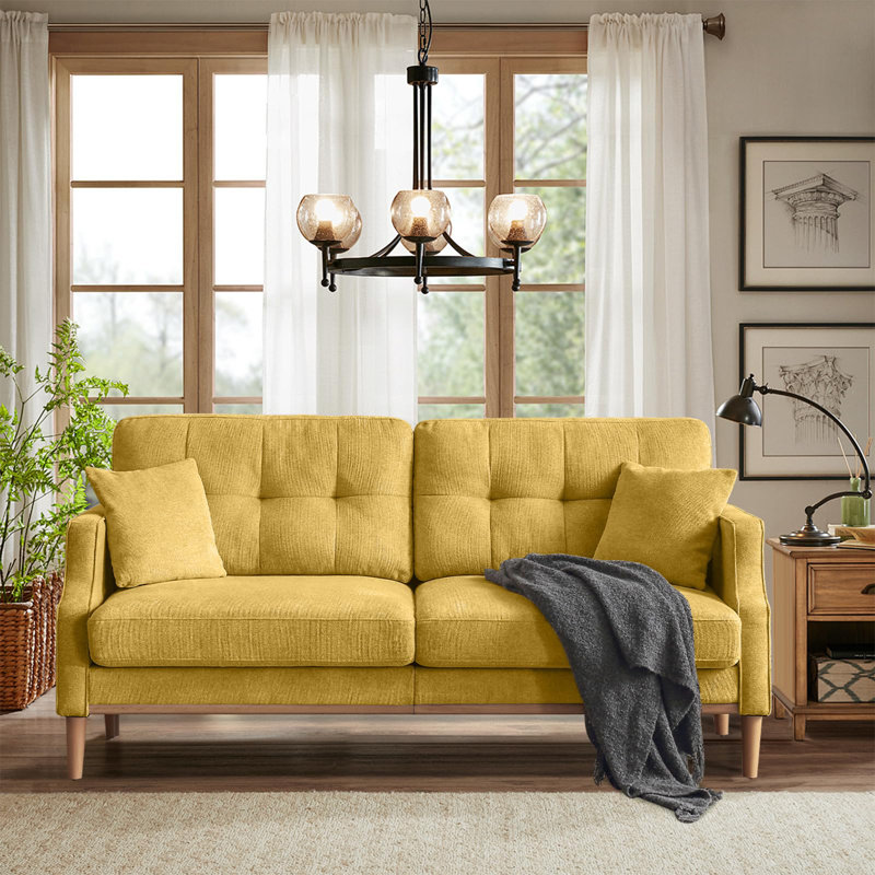 70inch 3-Seat Small Couch Loveseat Sofa with USB Port, Yellow