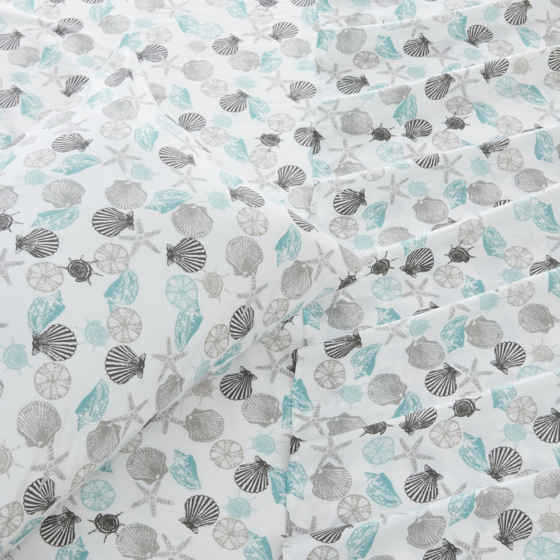 King Coastal Seashell Print Microfiber Sheet Set