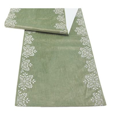 Sage Snowflake Table Runner 72"L