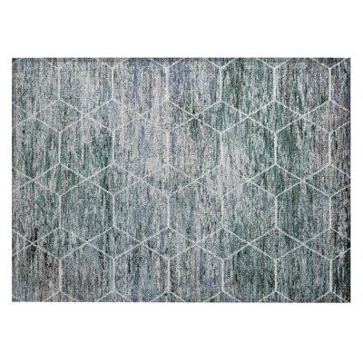 Machine Washable Indoor/Outdoor Xhevrie Teal Rug