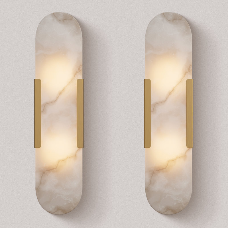 Zaheda Dimmable LED solid brass Wall Mounted Sconce with Alabaster Shade, Brass, 19.69" H x 4.8" W x 3.4" D