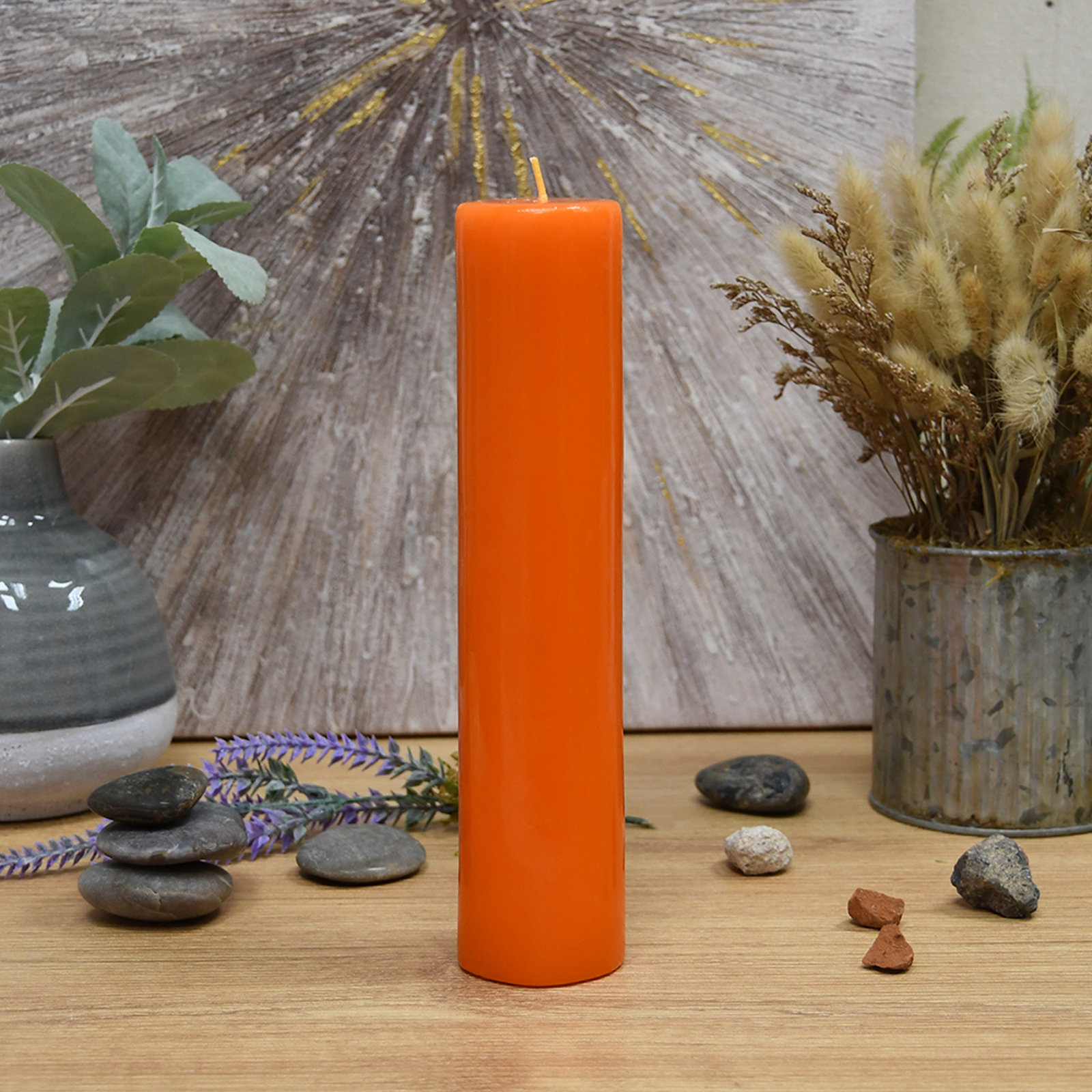 Oliva Unscented Pillar Candle, 1, 9" H x 2" W x 2" D, Orange