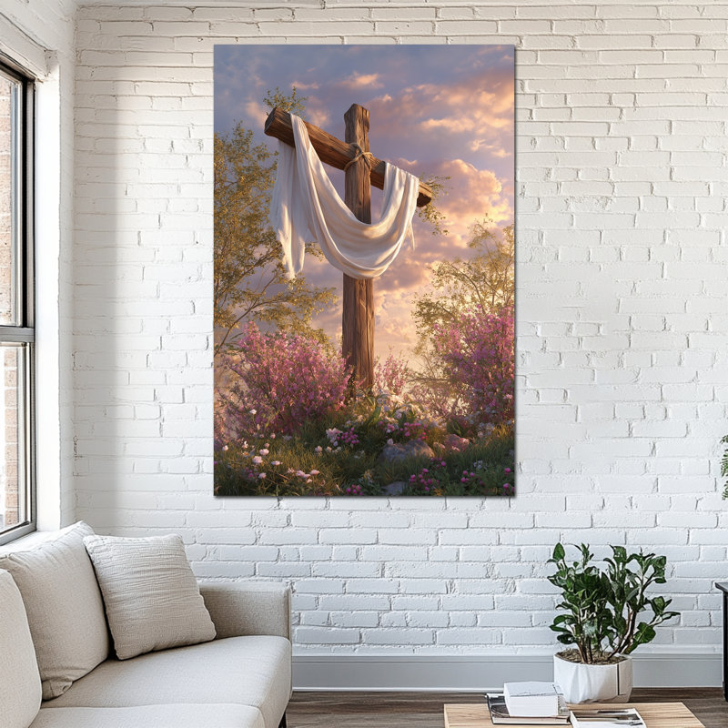  Grand art mural de Pâques - toile de printemps, décoration murale, œuvre d'art religieuse chrétienne pour la maison, peinture tendue avec cadre en pin, 32 po x 48 po