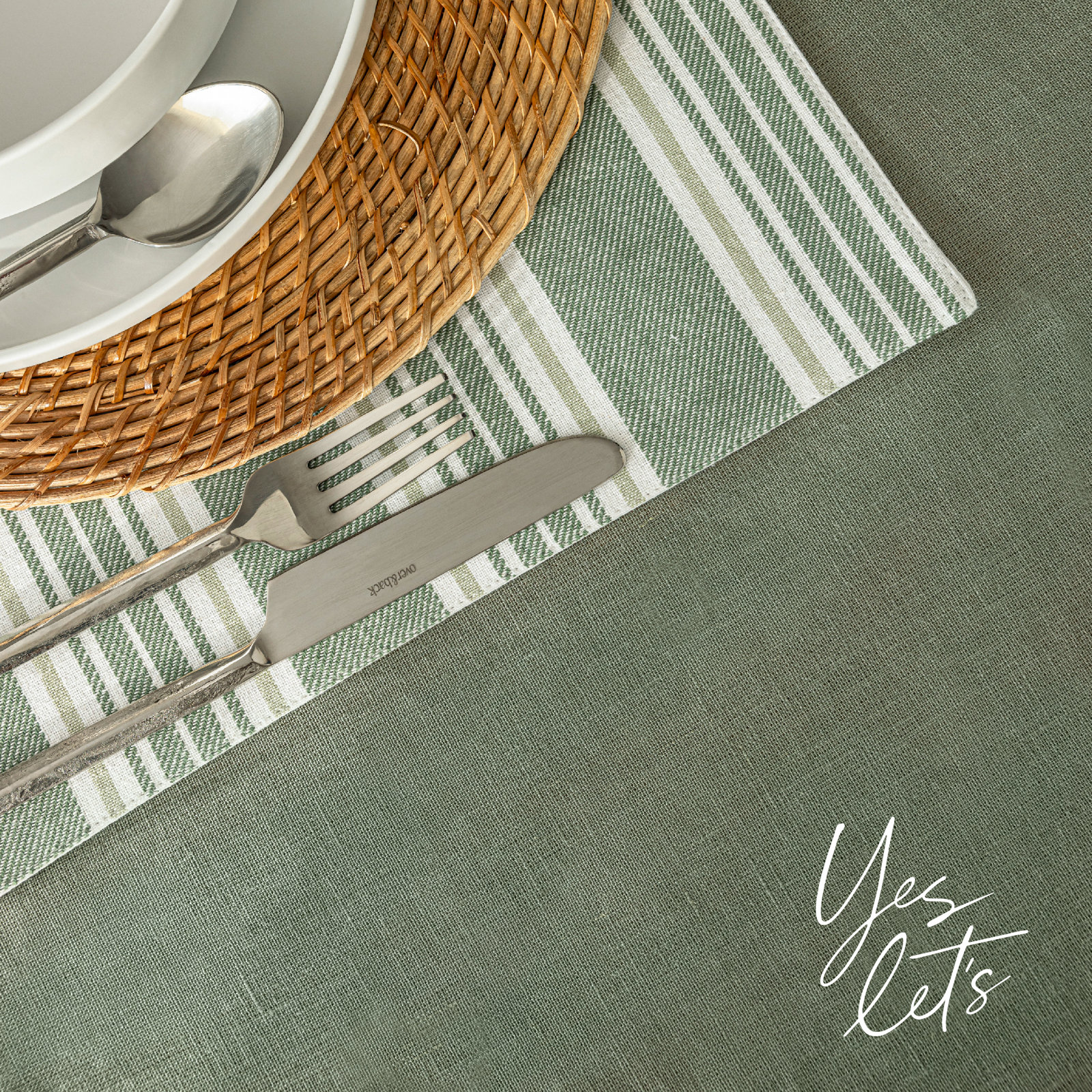 over&back 108" 100% Linen Tablecloth, 70" W x 90" L, Green