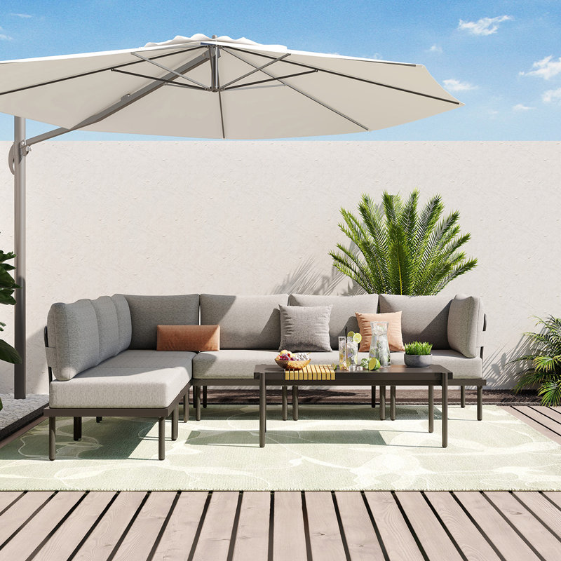 7 Pieces Outdoor Sectional Seating Group With 6 Inch Olefin Cushions, Patio Conversation Sets, Black