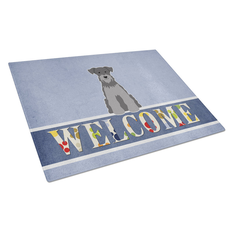 Planche à découper miniature en verre à schnauzer caroline Welcome Dog, Noir / argent