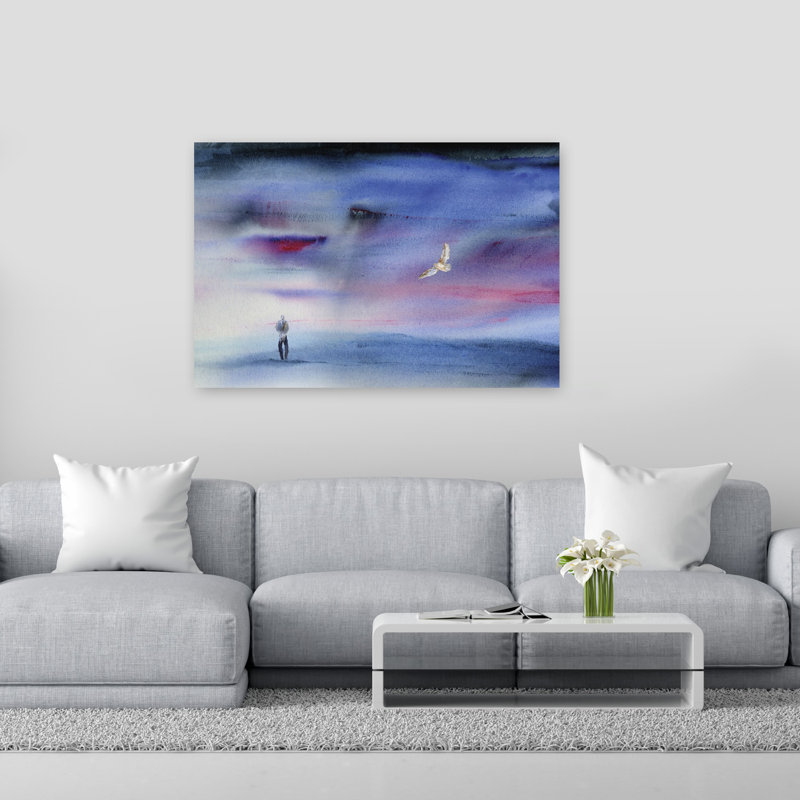 «Dreamy Twilight Flight», art dramatique abstrait d'oiseaux éthériques, paysage, nature, H 40 po x l 60 po