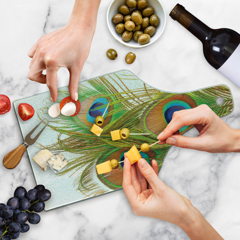 Peacock Feather Tempered Glass Cutting Board