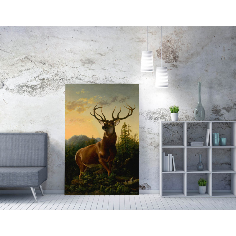 Alexander Brodszky Deer in Forest Landscape Canvas Wall Art Print Picture, 45.72 cm H x 30.48 cm W
