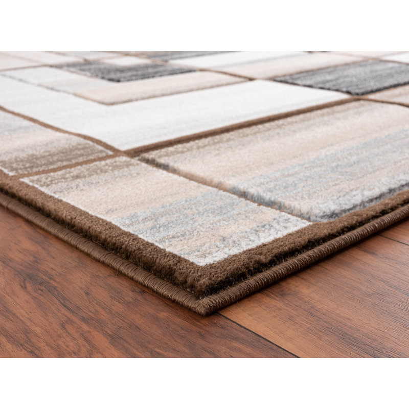 Tapis brun à motif géométrique Adonia, Tapis de couloir 2 pi 8 po x 8 pi 1 po