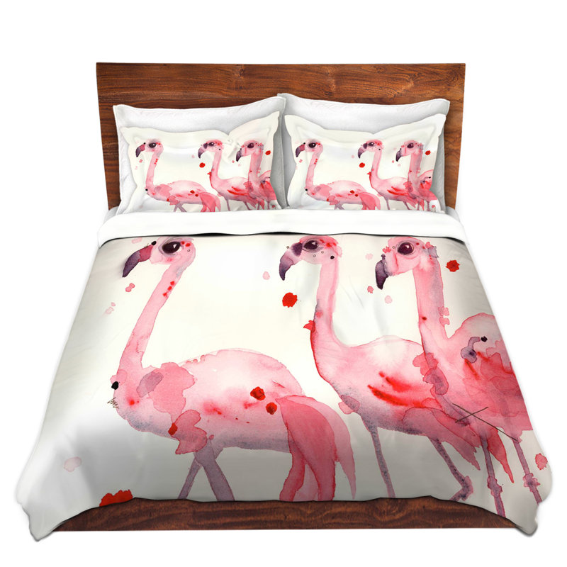 Ensemble de housse de couette trois flamant roses, 1 housse simple + 1 taie standard