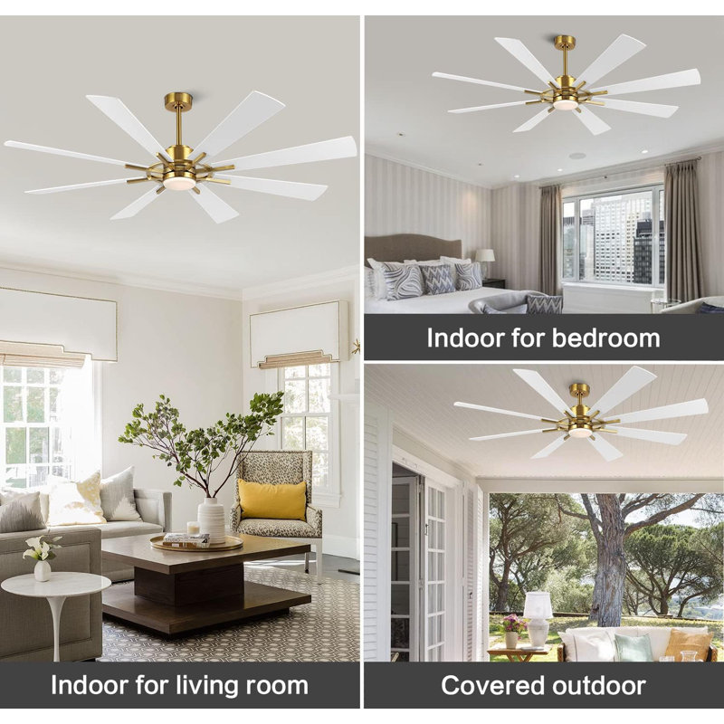 Deallen 72'' Ceiling Fan with LED Lights, Gold with White Blades