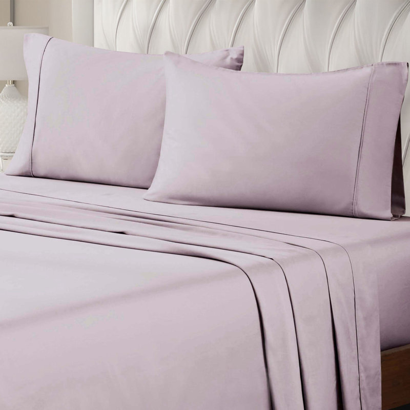 Ensemble de draps en satin de coton égyptien peigné de qualité supérieure à densité de tissage de 400 fils Superior, Lilas