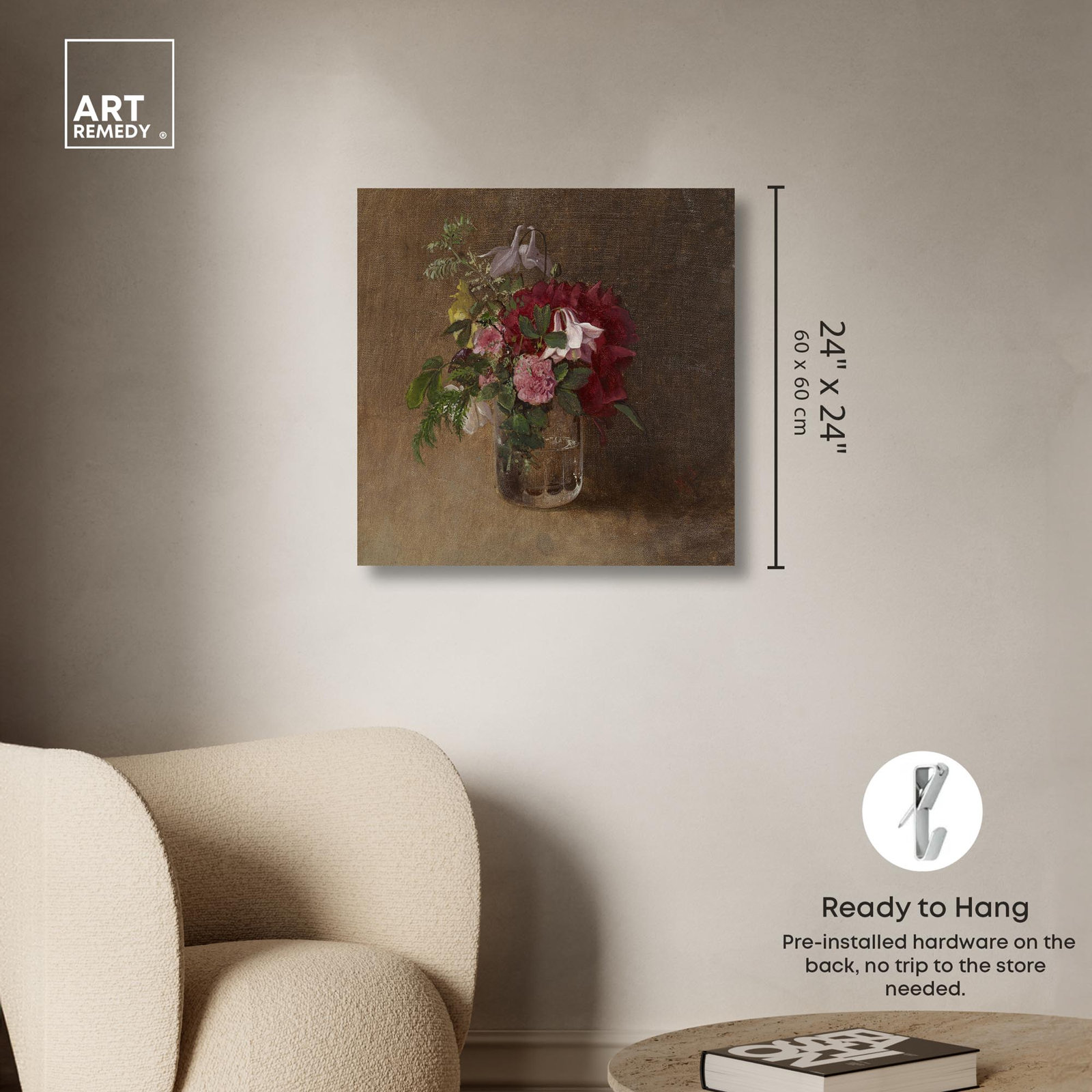 Flowers in Vases "Flowers in a Glass" Print, Wrapped Canvas, 24" H x 24" W