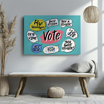 Canvas Design A Vibrant Engaging Poster Featuring A Playful Hand Drawn Wall Art Style With Colorful Speech Bubbles On A Soft Teal Canvas Wall Art